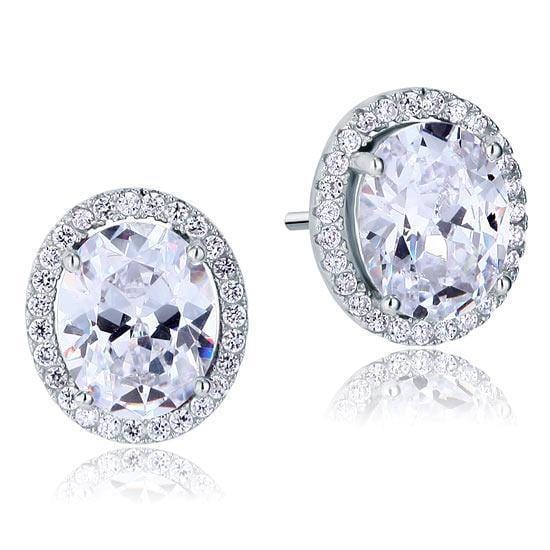 My Jewels Silver Earrings 1.1 cm X 1.3 cm Oval Diamond Stud Silver Earrings