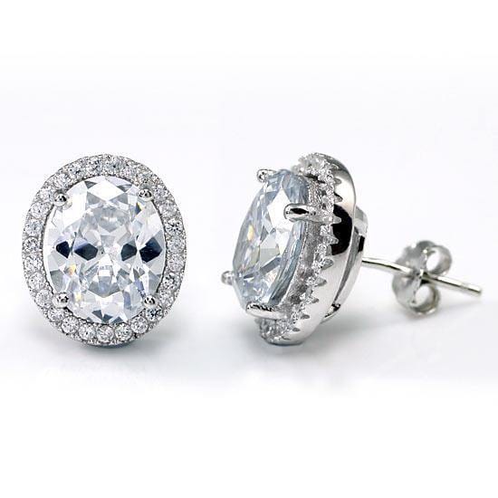 My Jewels Silver Earrings 1.1 cm X 1.3 cm Oval Diamond Stud Silver Earrings