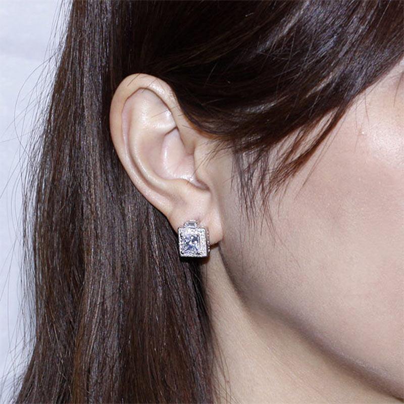 My Jewels Silver Earrings 1.2 cm X 1 cm Princess Cut White Diamond Stud Earrings