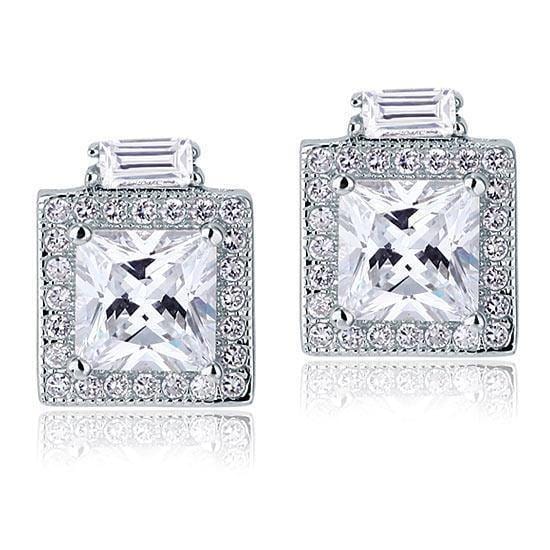 My Jewels Silver Earrings 1.2 cm X 1 cm Princess Cut White Diamond Stud Earrings