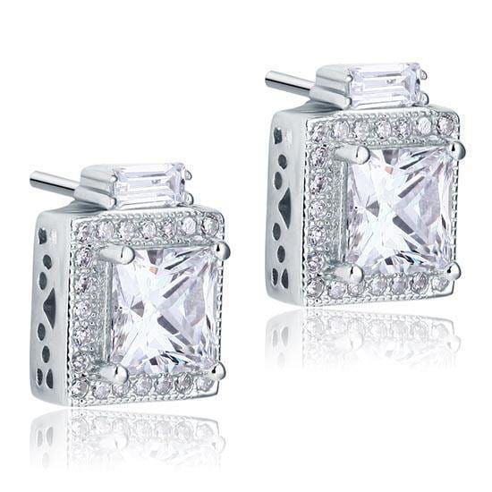 My Jewels Silver Earrings 1.2 cm X 1 cm Princess Cut White Diamond Stud Earrings