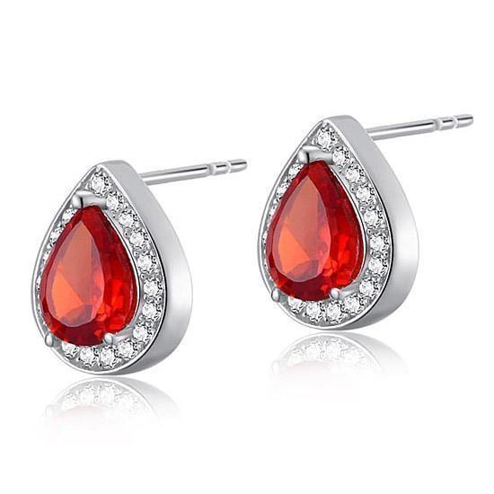My Jewels Silver Earrings 1.2 cm X 1 cm Red Ruby Sterling Silver Earrings