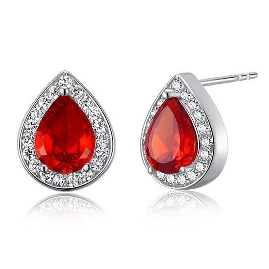 My Jewels Silver Earrings 1.2 cm X 1 cm Red Ruby Sterling Silver Earrings