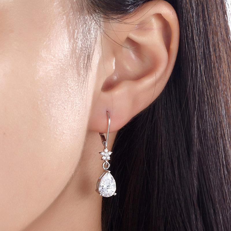 My Jewels Silver Earrings 1.26" (3.3 cm) Pear Cut 925 Sterling Silver Dangle Earrings