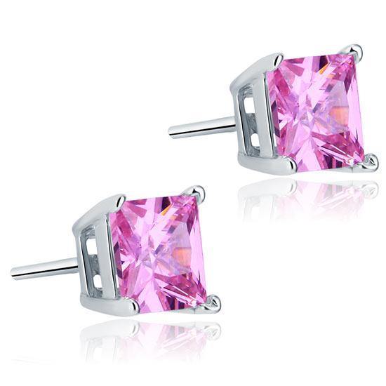 My Jewels Silver Earrings 6.5 mm X 6.5 mm Pink Sterling Silver Stud Earrings