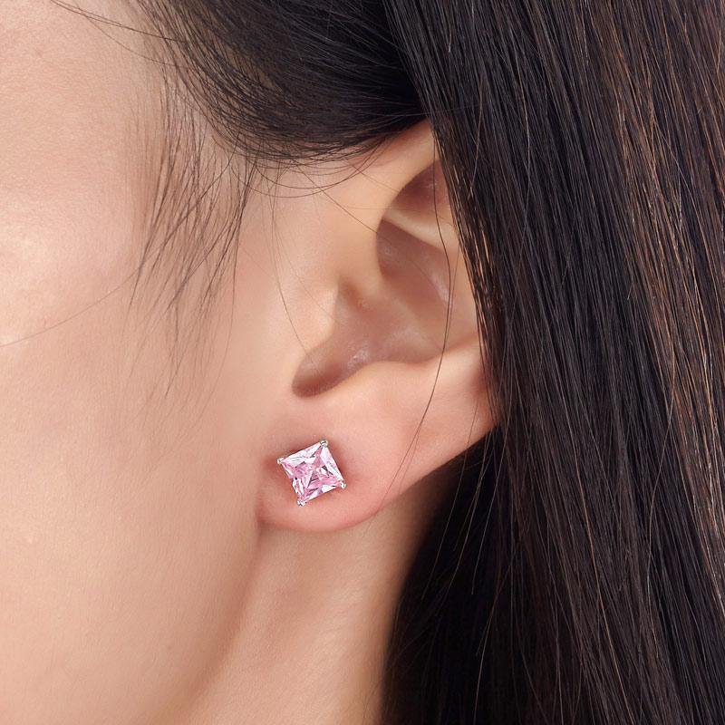 My Jewels Silver Earrings 6.5 mm X 6.5 mm Pink Sterling Silver Stud Earrings