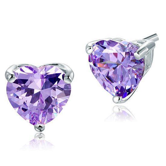 My Jewels Silver Earrings 8 mm x 8 mm Heart Cut Purple Stud 925 Sterling Silver Earrings