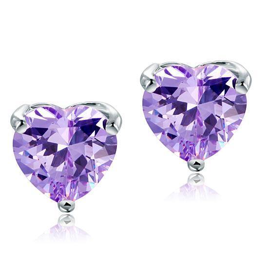 My Jewels Silver Earrings 8 mm x 8 mm Heart Cut Purple Stud 925 Sterling Silver Earrings