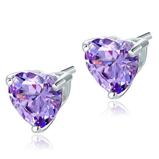 My Jewels Silver Earrings 8 mm x 8 mm Heart Cut Purple Stud 925 Sterling Silver Earrings