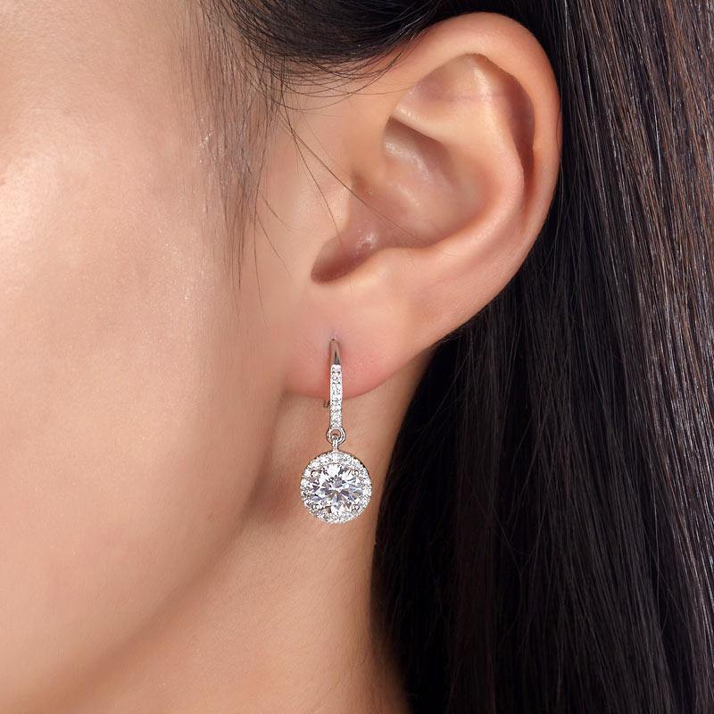 My Jewels Silver Earrings Length: 1" (2.5 cm) Crystal White Stone  Round Dangle Earrings