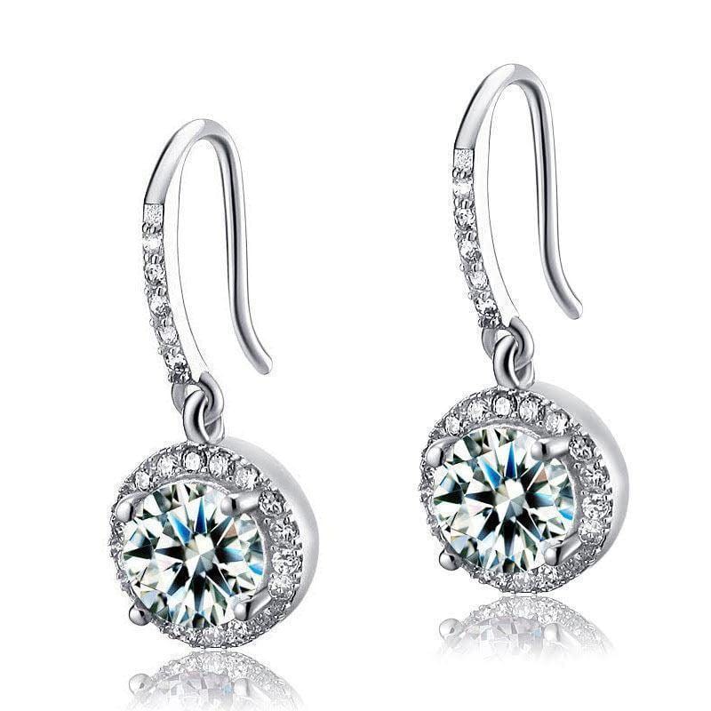 My Jewels Silver Earrings Length: 1" (2.5 cm) Crystal White Stone  Round Dangle Earrings