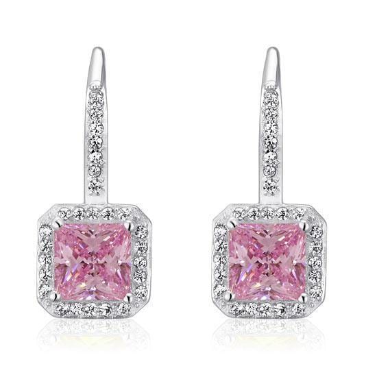 My Jewels Silver Earrings Length: 1" (2.5 cm) Pink Stone Diamond 925 Sterling Silver Earrings