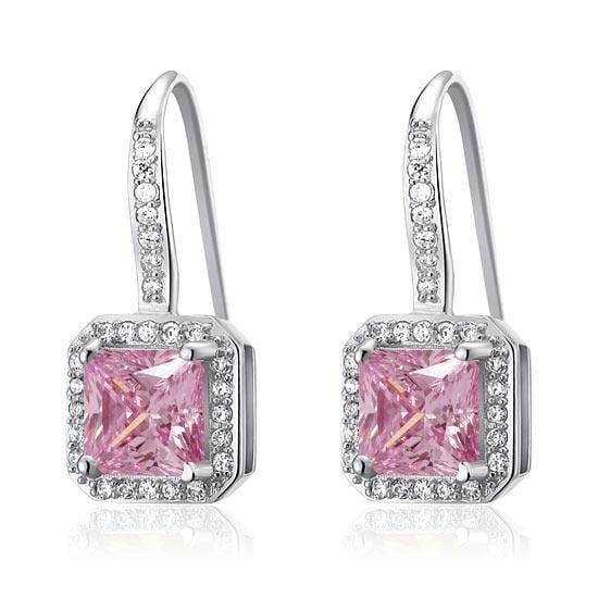 My Jewels Silver Earrings Length: 1" (2.5 cm) Pink Stone Diamond 925 Sterling Silver Earrings