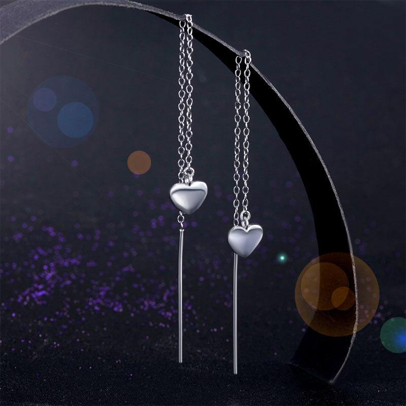 My Jewels Silver Earrings Length: 1.25" (3.2 cm) Dangle Drop Heart Silver Earrings One line