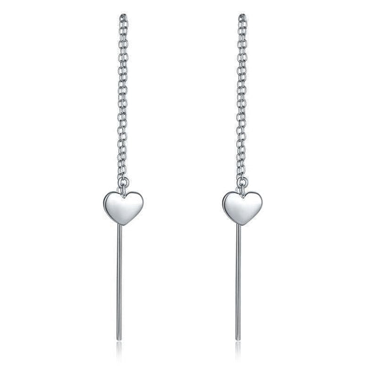 My Jewels Silver Earrings Length: 1.25" (3.2 cm) Dangle Drop Heart Silver Earrings One line