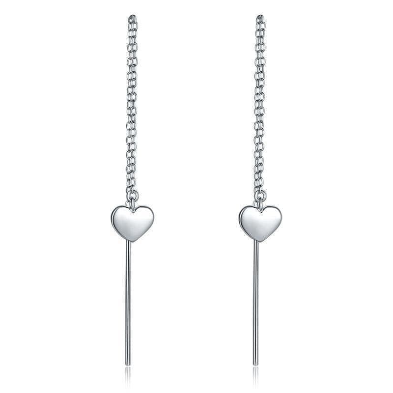 My Jewels Silver Earrings Length: 1.25" (3.2 cm) Dangle Drop Heart Silver Earrings One line