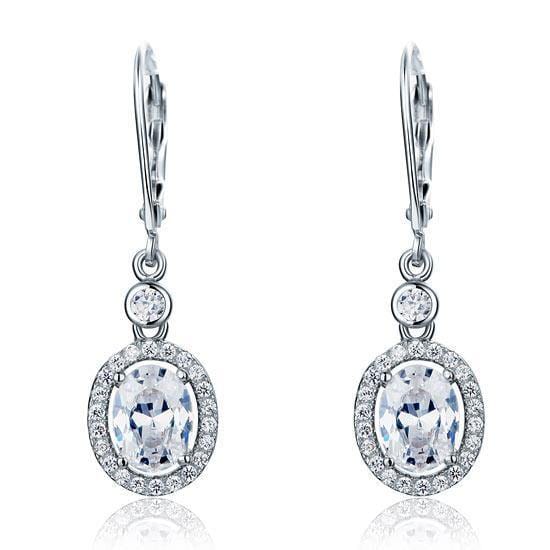 My Jewels Silver Earrings Length: 1.25" (3.2 cm) Dangle Silver Earrings Oval Created Diamond