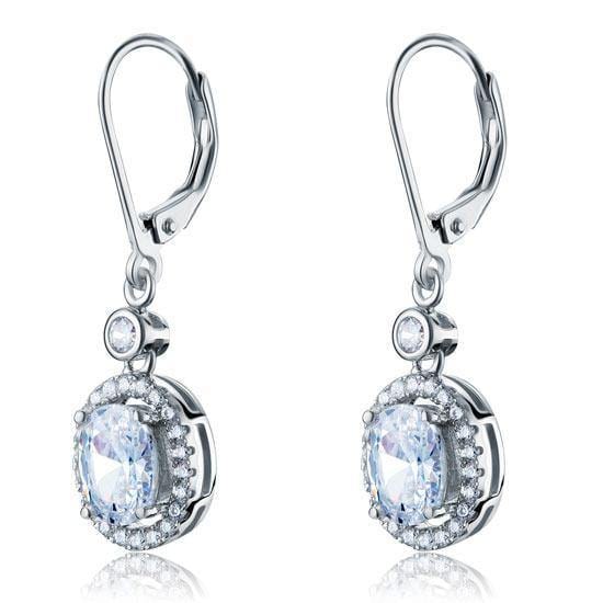 My Jewels Silver Earrings Length: 1.25" (3.2 cm) Dangle Silver Earrings Oval Created Diamond