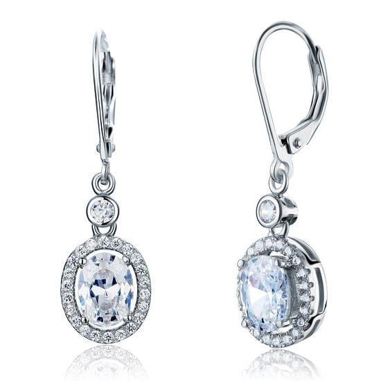 My Jewels Silver Earrings Length: 1.25" (3.2 cm) Dangle Silver Earrings Oval Created Diamond