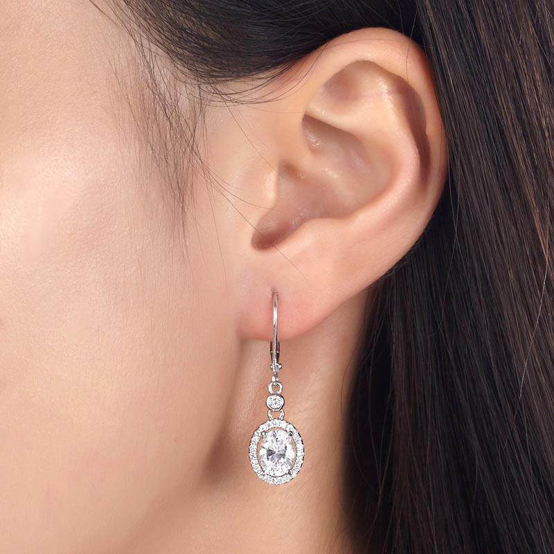 My Jewels Silver Earrings Length: 1.25" (3.2 cm) Dangle Silver Earrings Oval Created Diamond