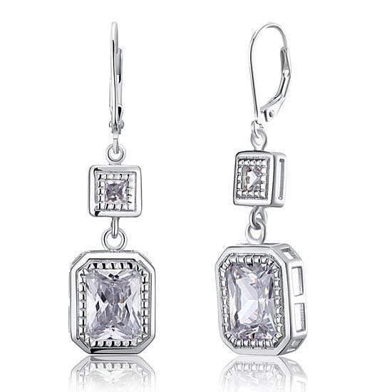 My Jewels Silver Earrings Length: 1.7" (4.2 cm) Silver Earrings Emerald Created Diamond