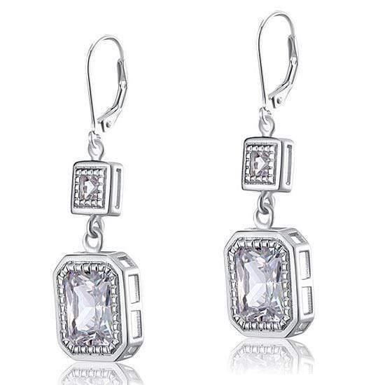 My Jewels Silver Earrings Length: 1.7" (4.2 cm) Silver Earrings Emerald Created Diamond