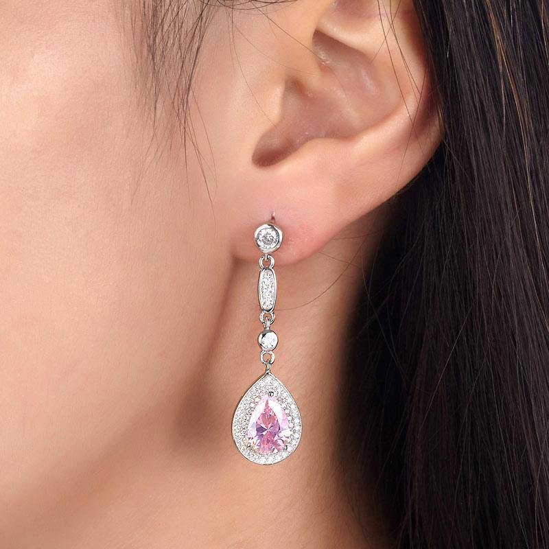 My Jewels Silver Earrings Length : 1.75" (4.3 cm) Pink Sapphire 925 Sterling Silver Dangle Earrings