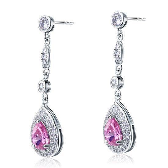 My Jewels Silver Earrings Length : 1.75" (4.3 cm) Pink Sapphire 925 Sterling Silver Dangle Earrings