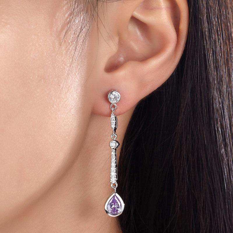 My Jewels Silver Earrings Length: 2" (5 cm) Pear-Cut Earrings Sapphire Dangle Earrings