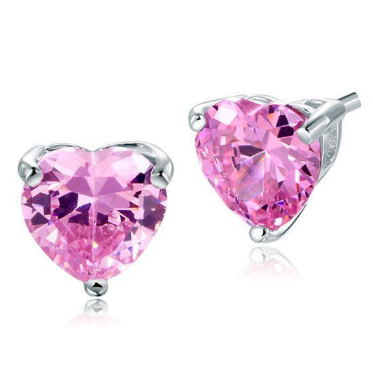 My Jewels Silver Earrings Pink Heart Cut Stud Earrings