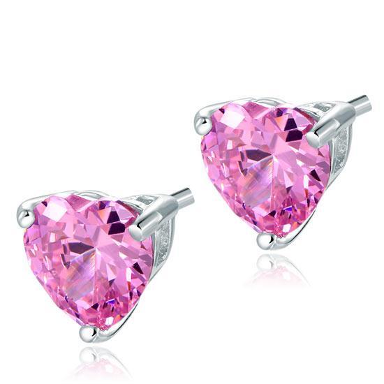 My Jewels Silver Earrings Pink Heart Cut Stud Earrings