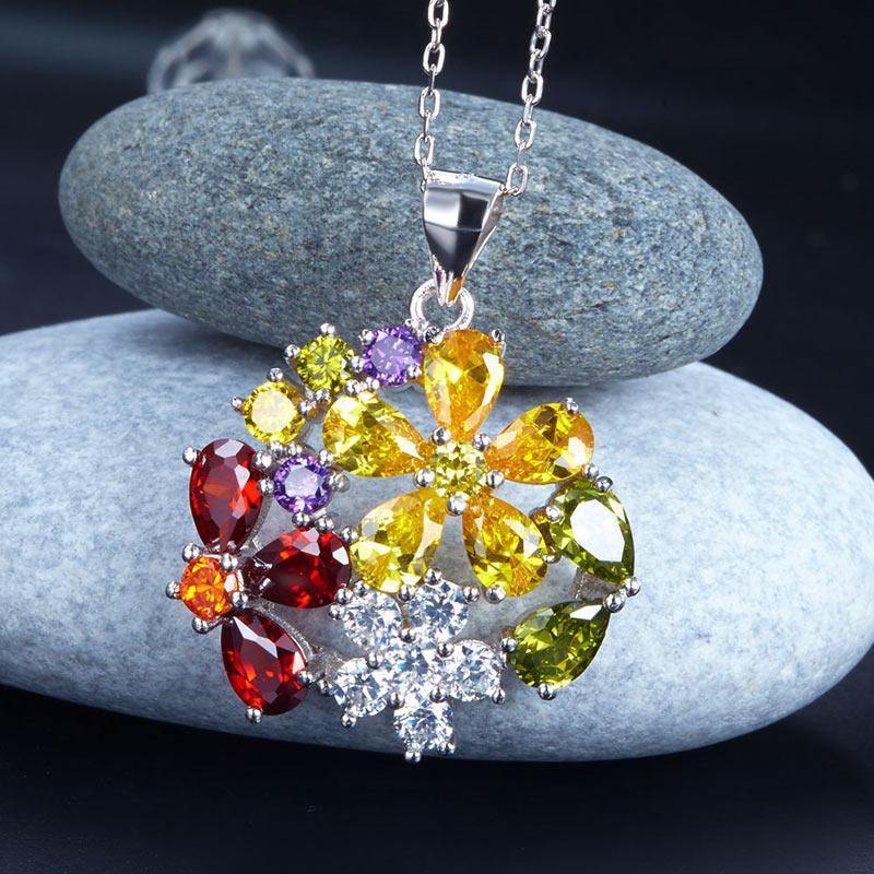 My Jewels Silver Necklaces 18" (45.7 cm) including the clasp Topaz Flower Pendant Silver Necklaces