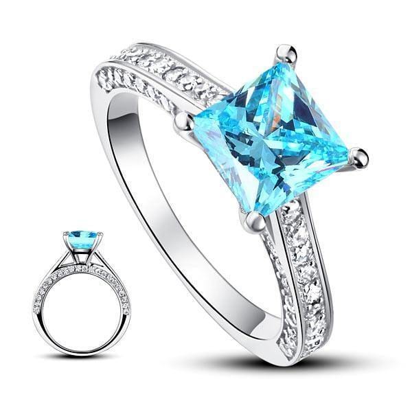 My Jewels Silver Rings Fancy Blue Diamond Silver Engagement Ring