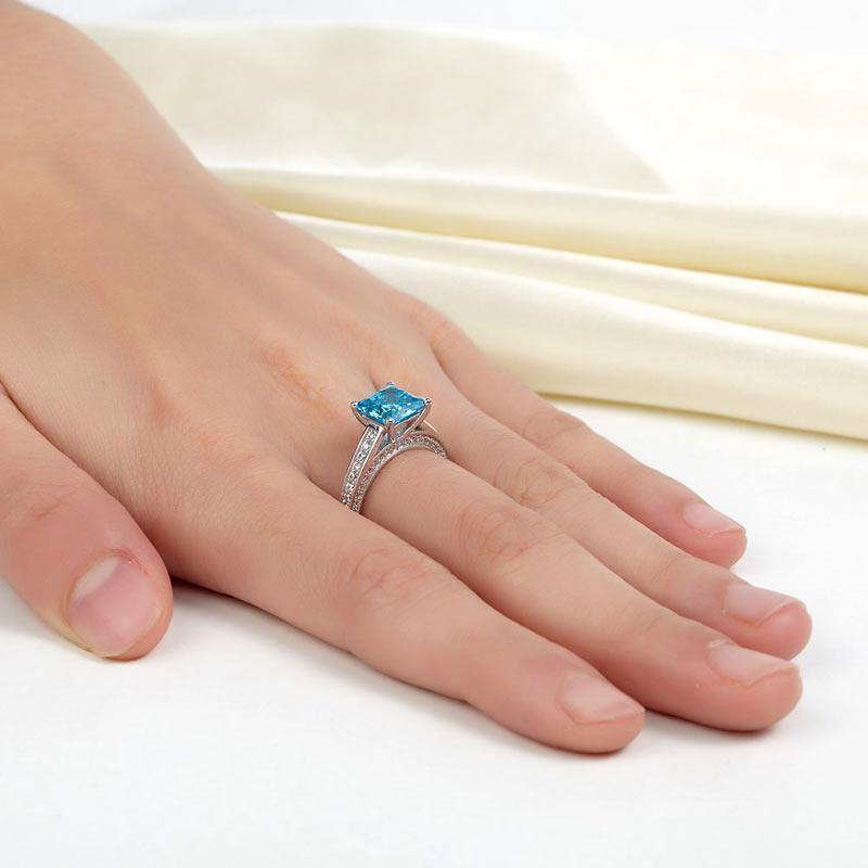 My Jewels Silver Rings Fancy Blue Diamond Silver Engagement Ring