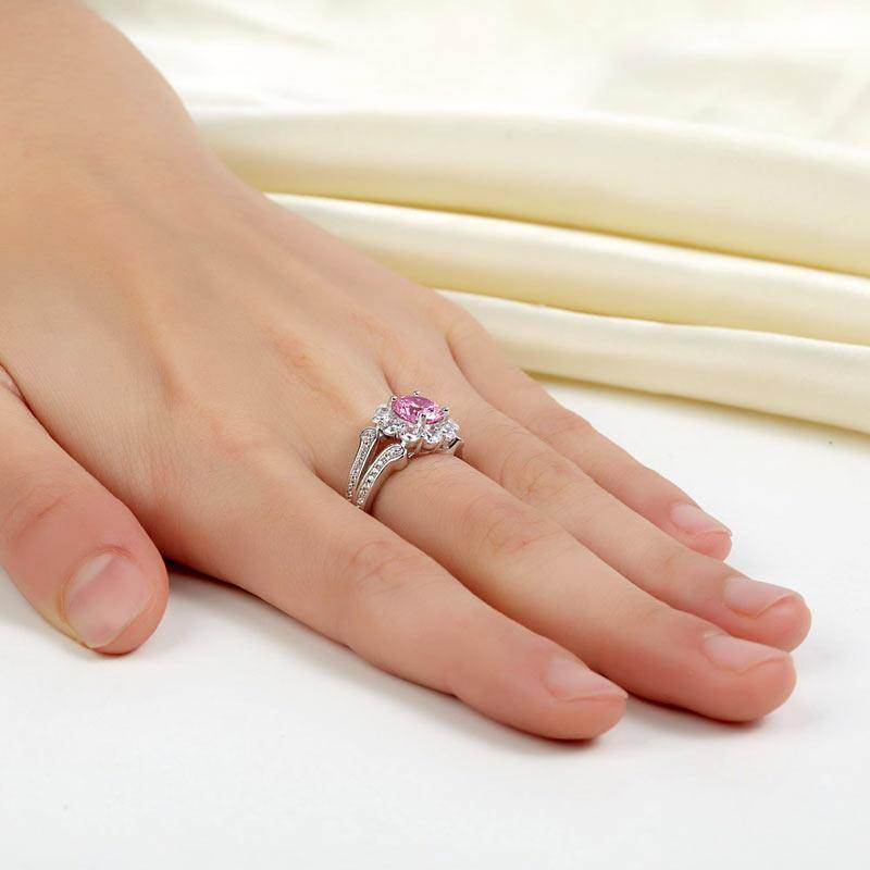 My Jewels Silver Rings Fancy Pink Created Brilliant-Cut Diamond Ring