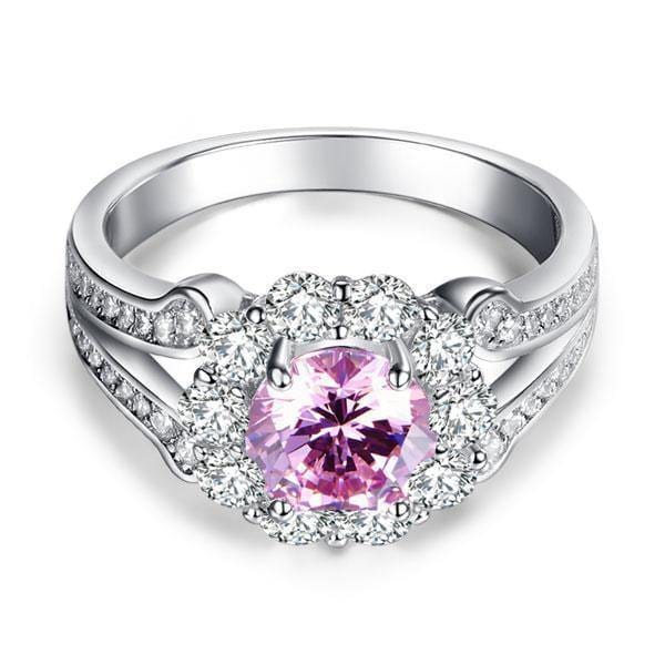 My Jewels Silver Rings Fancy Pink Created Brilliant-Cut Diamond Ring