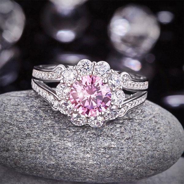 My Jewels Silver Rings Fancy Pink Created Brilliant-Cut Diamond Ring