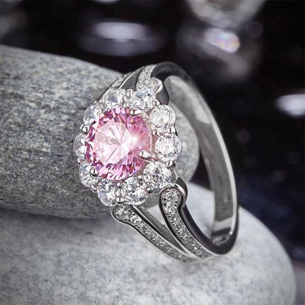 My Jewels Silver Rings Fancy Pink Created Brilliant-Cut Diamond Ring