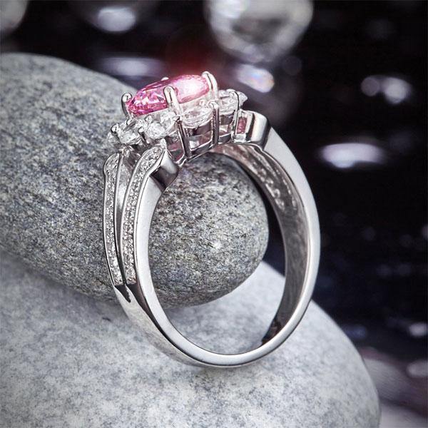 My Jewels Silver Rings Fancy Pink Created Brilliant-Cut Diamond Ring