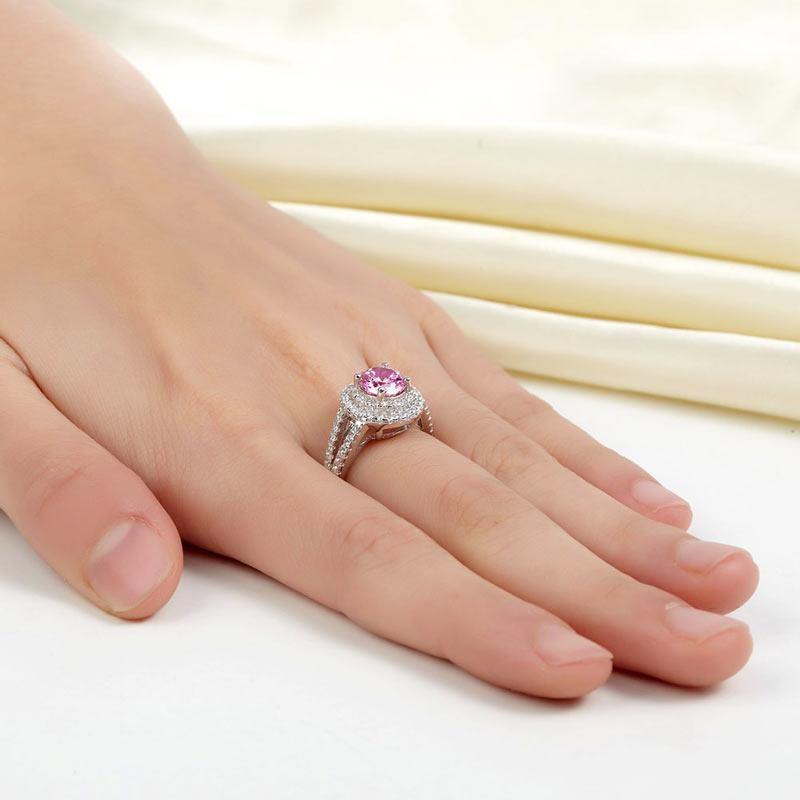 My Jewels Silver Rings Fancy Pink Crystals Cubic Zirconia Diamond Ring