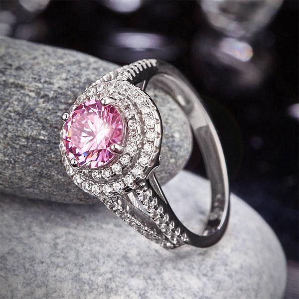 My Jewels Silver Rings Fancy Pink Crystals Cubic Zirconia Diamond Ring