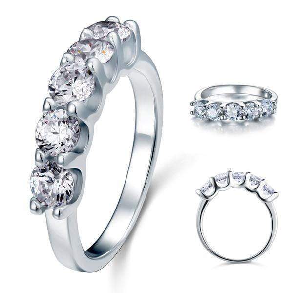 My Jewels Silver Rings Precious Five Stone Diamond Silver Rings