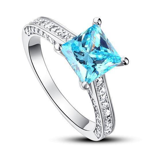 My Jewels Silver Rings Fancy Blue Diamond Silver Engagement Ring