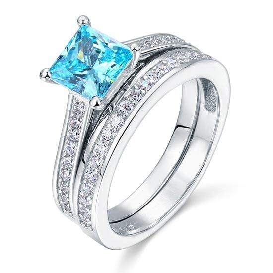 My Jewels Silver Rings Fancy Engagement Blue Diamond Silver Rings