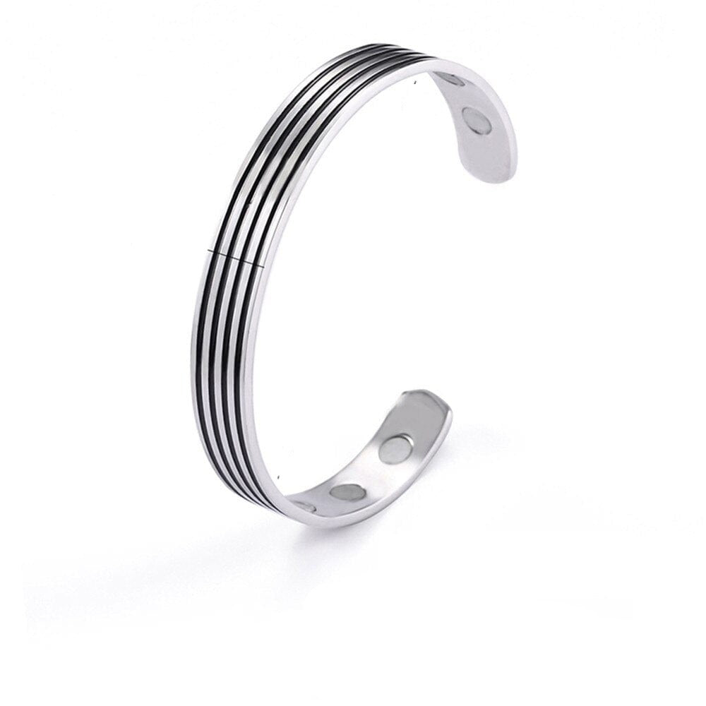Adjustable Stripe Lines Mens Cuff Bracelets A Steel Color adjustable