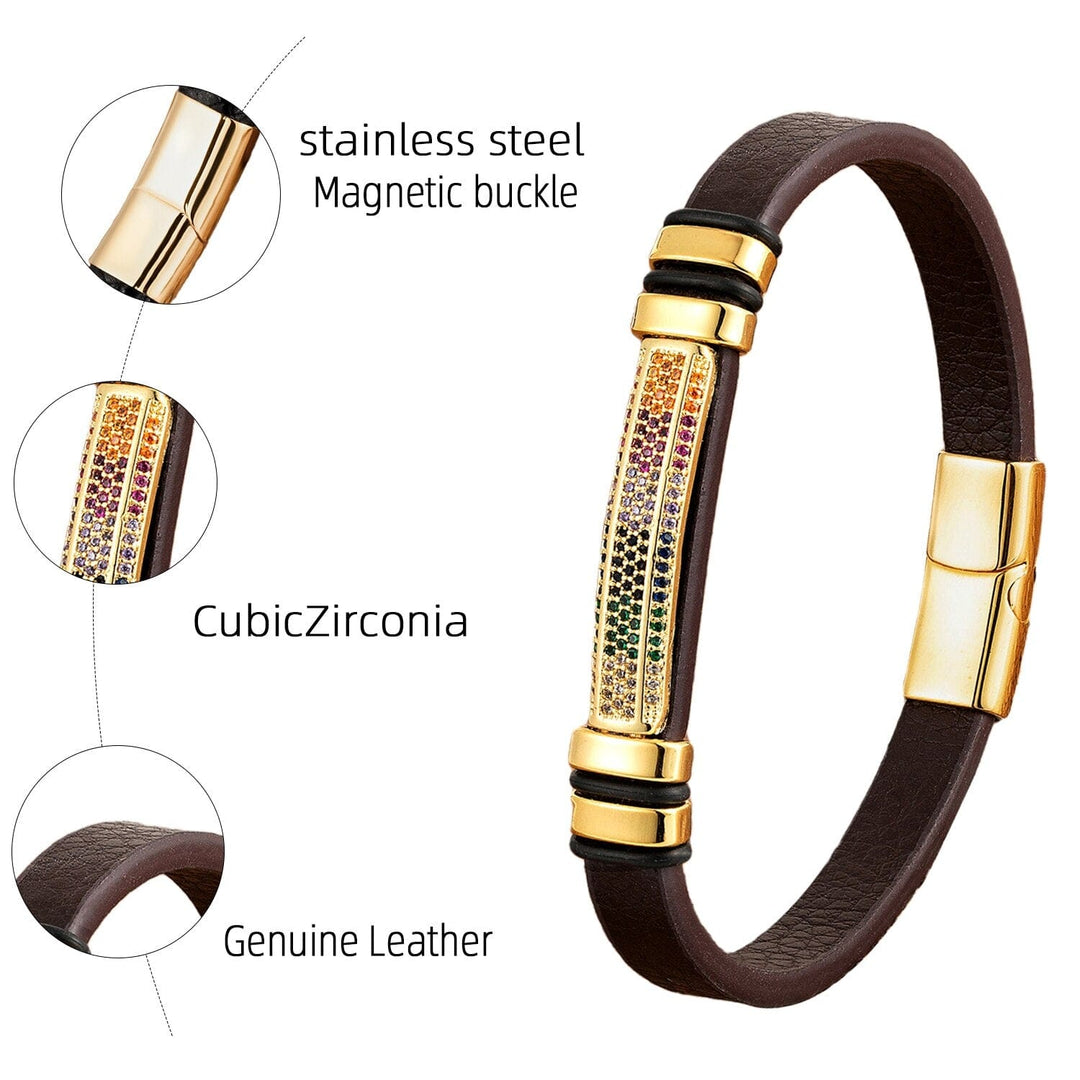 Cubic Zirconia Unisex Charm Leather Bracelets