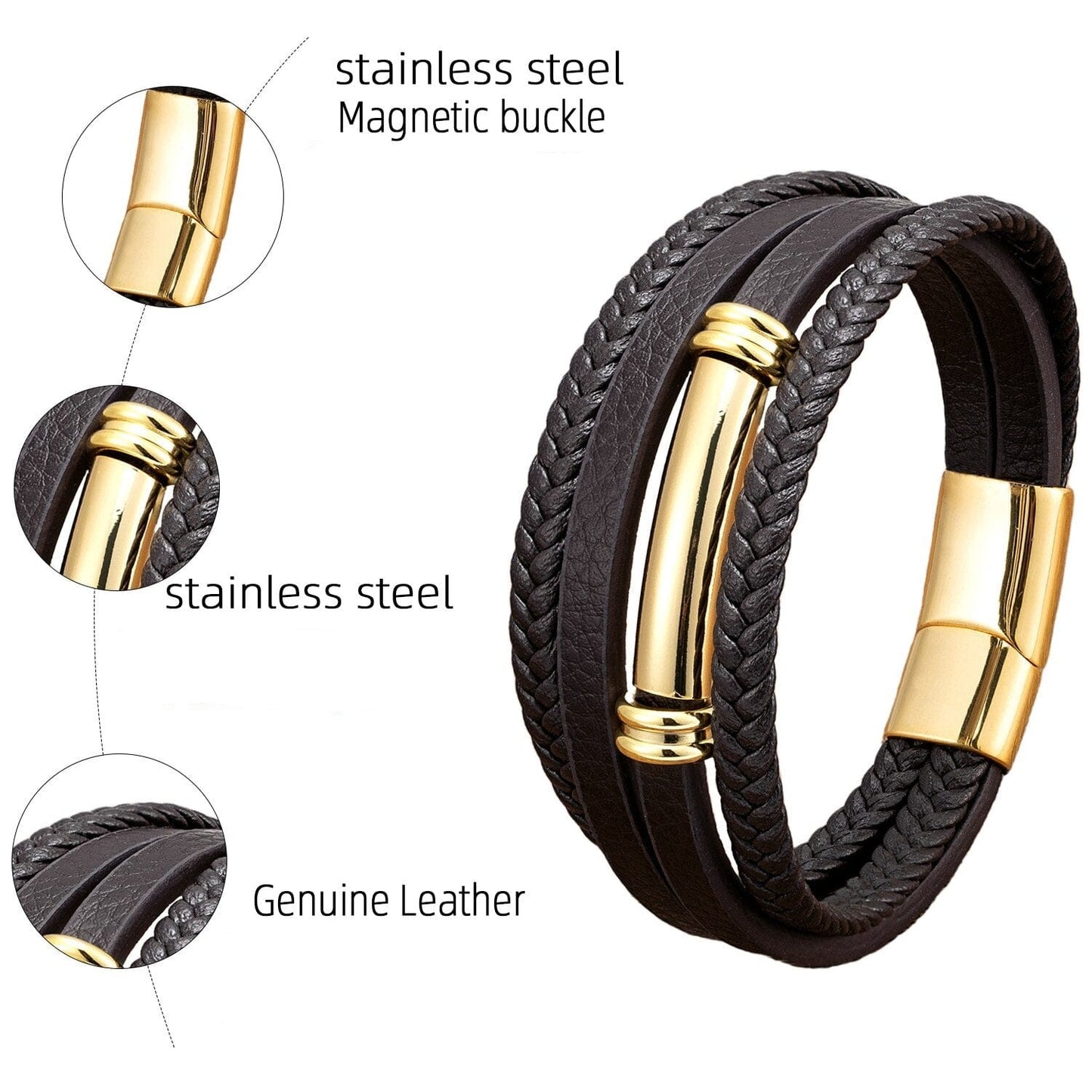 Charm Leather Rope Mens Stainless Steel Bracelets