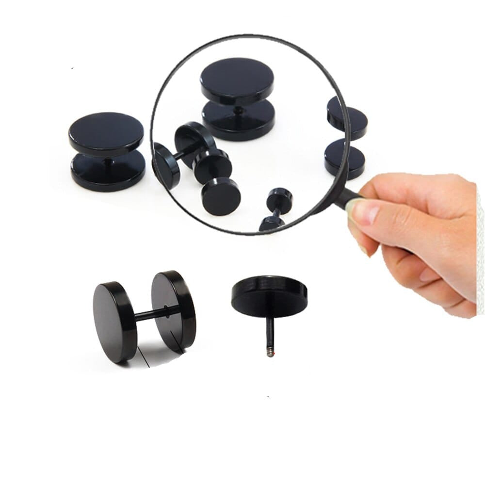 Classic Dumbbell Men Black Studs Earrings