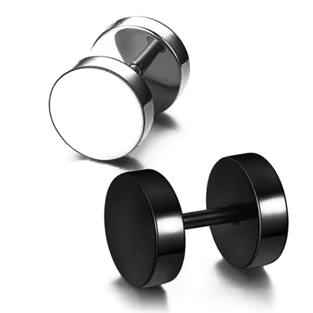 Classic Dumbbell Men Black Studs Earrings