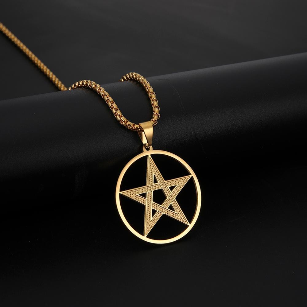 Supernatural Pentagram Mens Pendant Necklace A - Gold 60 cm
